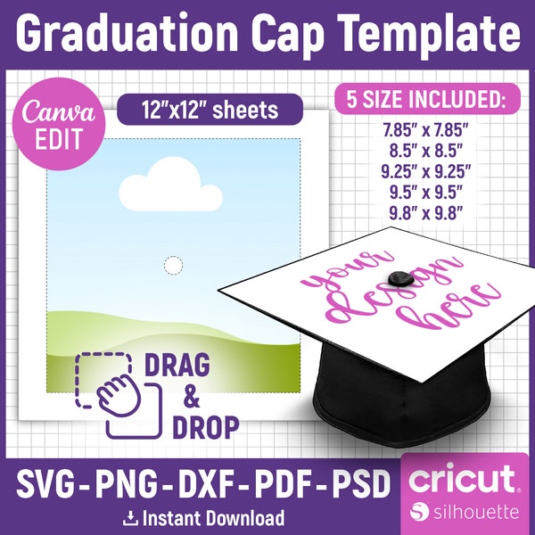 Graduation Cap Template Svg, Graduation Hat Template, Blank Graduation Cap Template, Graduation Cap Tropper Template, png, Canva Editable