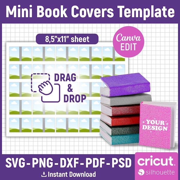 Mini Book Covers Template, Mini Books Layout, Miniature Books, Printable Template, Tiny Book DIY, TBR Book, Books for Jars, Canva Editable