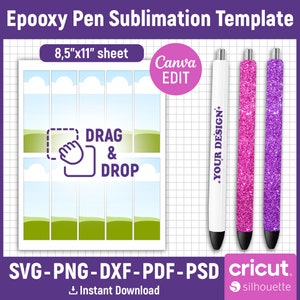 Epoxy Pen Wrap Template, Pen Sublimation Template, Pen Wrapper Template, Glitter Pen Wraps, Pen svg, Pen Wrap Size, png, dxf, Canva Editable