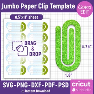ジャンボ ペーパークリップ テンプレート、ペーパークリップ ブックマーク SVG、ペーパークリップ SVG、スナック クリップ SVG、ペーパークリップ レーザー ファイル、ペーパークリップ昇華、Canva 編集可能
