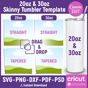 Tumbler Template Svg, 20oz Skinny Tumbler, 30oz Skinny Tumbler, Skinny Tumbler Full Wrap, Tumbler Sublimation, Tapered Straight, Canva Edit