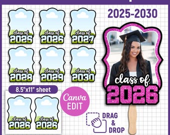 2025-2030 Editable Grad Paddle Fan Template, Custom Grad Fan, Graduation Fan Template, Graduation Fan, Cake Topper, DIY, Canva Editable