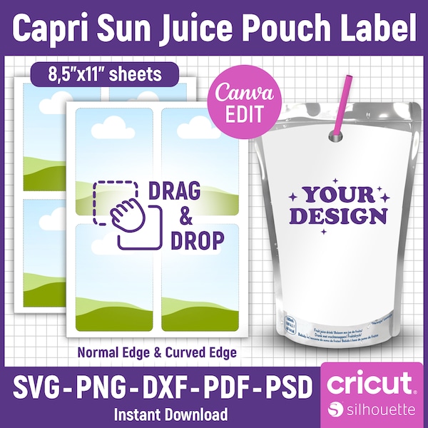 Capri Template Svg, Blank Capri Sun Template, Juice Pouch Label, Juice Label Party, Custom Capri Label, Birthday Party Favor, Canva Editable