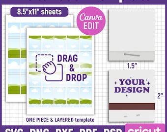Matchbook Template, Match Book Svg, Matchbook Label Template, Matchbox Template, Match Box, Blank Template, Printable, DIY, Canva Editable