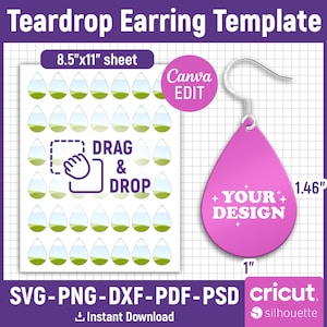 Teardrop Earring Template, Teardrop Earring Sublimation Template, Teardrop Shape Earring Template, Earring Template, DIY, Canva Editable