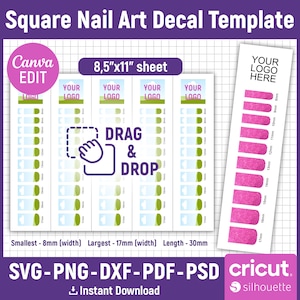 30mm Square Nail Art Decal Template, Nail Blank Template, Nail Template Svg, Nail Design Template, Waterslide Nail Decals, Canva Editable