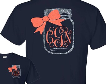 Glitzer-Monogramm Einmachglas Shirt - personalisiertes benutzerdefiniertes Shirt