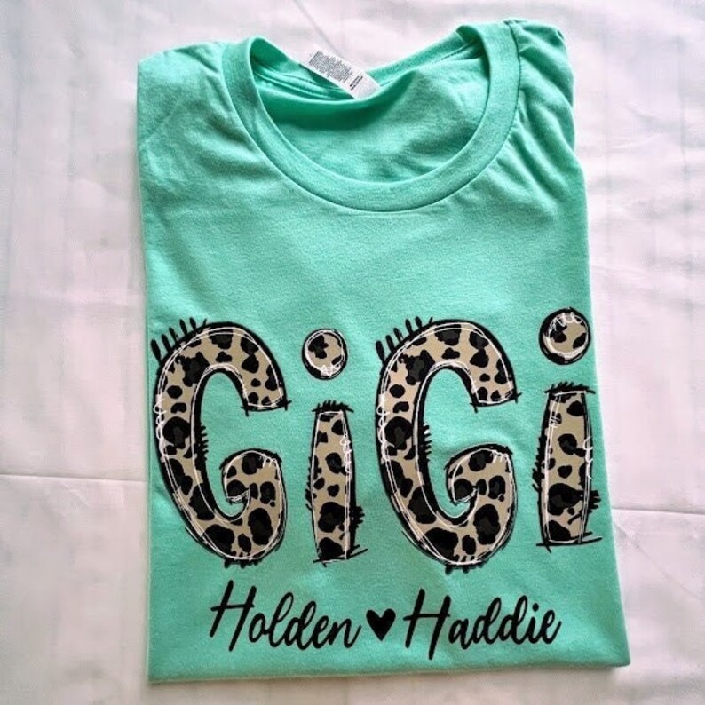 Custom Gigi Shirt With Kid's Names Gigi Leopard Shirt Etsy