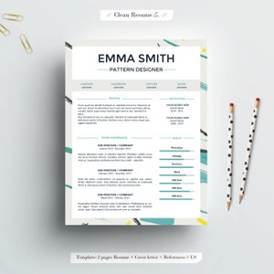 Resume Template, CV Template, Cover Letter for Word, US Letter, A4, Instant digital Download, Creative resume, Simple, Modern // Pattern