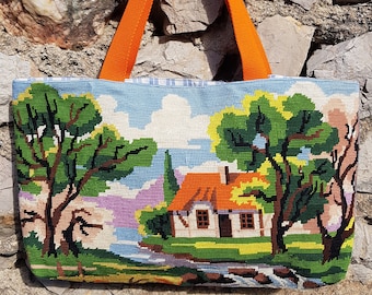 Bag canvas house with an orange roof