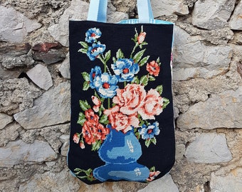 Bag canvas very blue flower