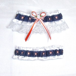 Garter Set Houston Astros MLB Keepsake and Tosser Themed Sports Wedding Satin Lace Classic Vintage Style