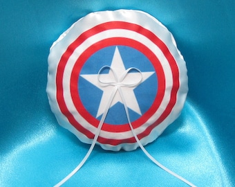 Ring Bearer Pillow Captain America Shield Round Superhero Movie Themed Wedding