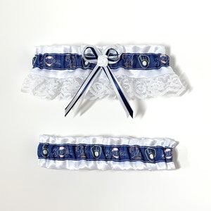 Garter Set Brewers MLB Keepsake and Tosser Themed Sports Wedding Something Blue
