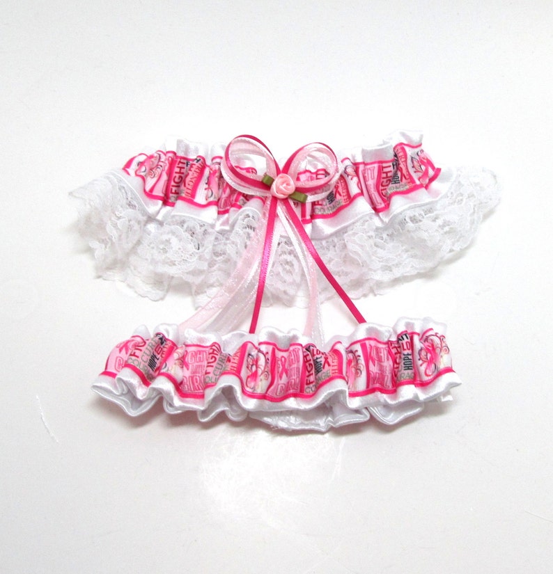 Garter Set Breast Cancer Awareness Pink Ribbon Fight Like a Girl Keepsake and Tosser Themed Weddings