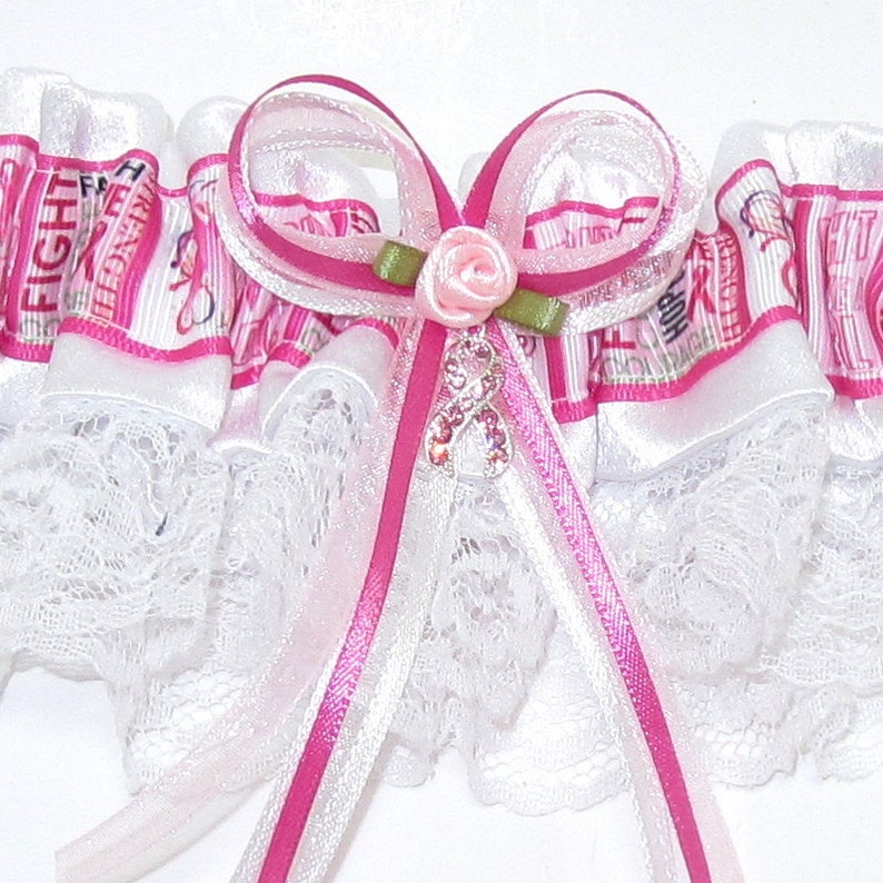 Garter Set Breast Cancer Awareness Pink Ribbon Fight Like a Girl Keepsake and Tosser Themed Weddings