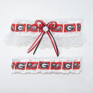 Garter Set Georgia Bulldogs NCAA Keepsake and Tosser Themed Sports Wedding Satin Lace Classic Vintage Style