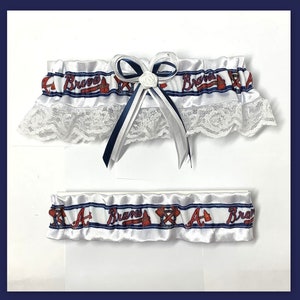 Garter Set Atlanta Braves MLB Keepsake and Tosser Themed Sports Wedding Something Blue