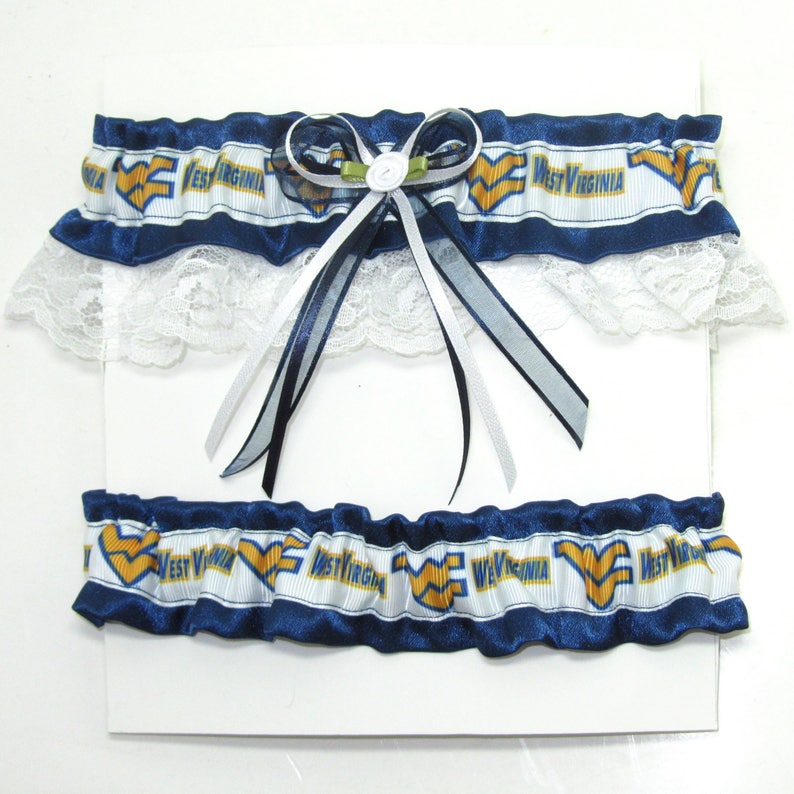 Garter Set West Virginia NCAA Keepsake with Tosser Themed Sports Wedding