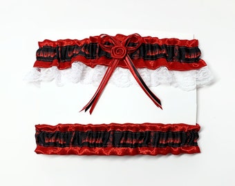 Garter Set Deadpool Themed Superhero Wedding Keepsake and Tosser Comic Con Special Event Party Sexy Red Garter