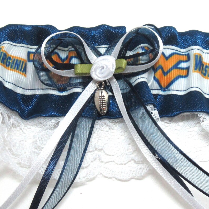 Garter Set West Virginia NCAA Keepsake with Tosser Themed Sports Wedding