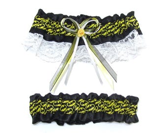 batman garter belt Bat Wedding Bridal Garter- White, Superhero Bridal Garter, Garter for  Bride, Garter Set main image 0