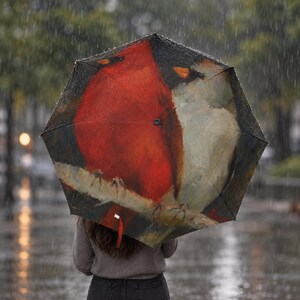 Guarda-chuva Cardinal Art | Guarda-chuva dobrável para chuva, estampa de pássaro vermelho
