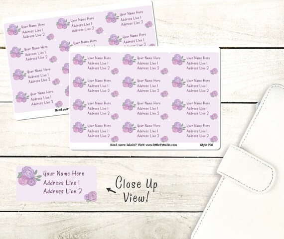 printed customized return address labels purple rose style etsy