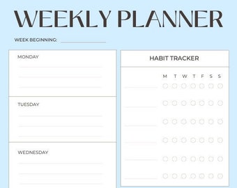 Simple Printable Weekly Planner With Habit Tracker - Etsy