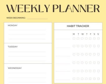 Simple Yellow Printable Weekly Planner with Habit Tracker
