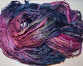 CLEARANCE 10 yards Dark Purple Blue shades Recycled Sari Silk Ribbon Yarn Upcycled, Bulky, Jewelry, Craft, Weave, Silk Ribbon
