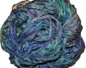 10 yards Blue Aqua shades Recycled Sari Silk Ribbon Yarn, Upcycled, Bulky, Crochet, Knit, Jewelry, Craft, Weave