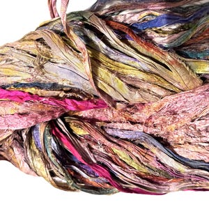 Blue Pinky Recycled Sari Silk Ribbon Yarn by 1, 5, 10 yards OR 50 g