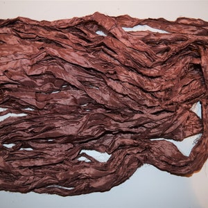 10 yards Bronze Brown Recycled Sari Silk Ribbon Yarn image 1