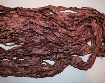 10 yards Bronze Brown  Recycled Sari Silk Ribbon Yarn