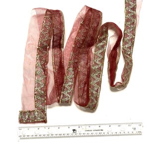 1 yard Embroidered sari silk ribbon recycled for Junk Journal Bohemian Textile