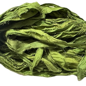 100g Green Apple Recycled Sari Silk Ribbon Yarn