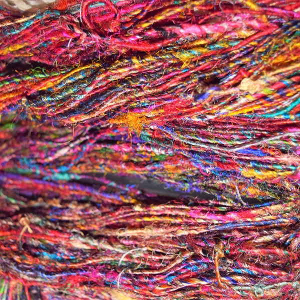 10 yards Himalayan Multi shades Recycled Sari Silk Yarn