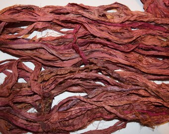 NEW 10 yards Orange Recycled Sari Silk Ribbon Yarn Upcycled, Craft, Weave
