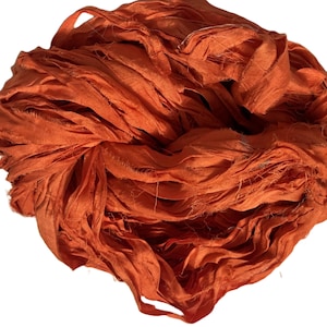 100g/10yards Sunny Orange Recycled Sari Silk Ribbon Yarn