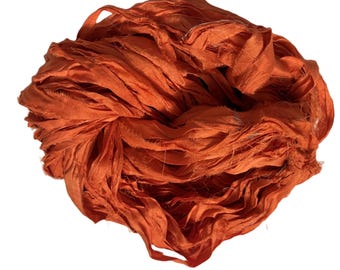 Recyceltes Sari-Seidenband Garn – 100g, Orange, Für Schmuck, Häkeln & Basteln