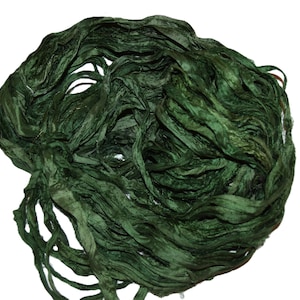 Forest green Recycled Sari Silk Ribbon Yarn