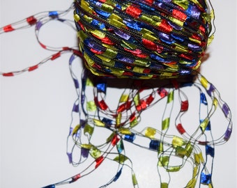 No Tariff! Ladder Ribbon Yarn: Blue & Red, 10 Yards