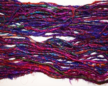 No Tariff! 10 Yards Recycled Sari Silk Ribbon Yarn Blue Lavender