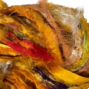 100g Orange Yellow Sari Silk Ribbon Yarn: Fluffy Eyelash Fiber