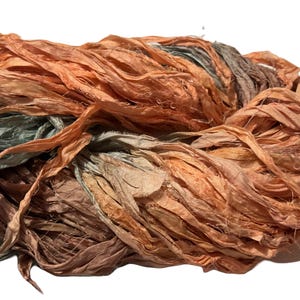 Orange Recycled Sari Silk Ribbon Yarn: 100g/10 Yards
