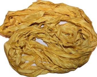 10 yards Yellow Recycled Sari Silk Ribbon Yarn