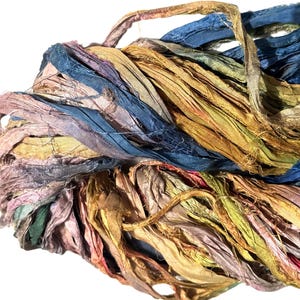 Blue Pinky Recycled Sari Silk Ribbon Yarn by 1, 5, 10 yards OR 50 g
