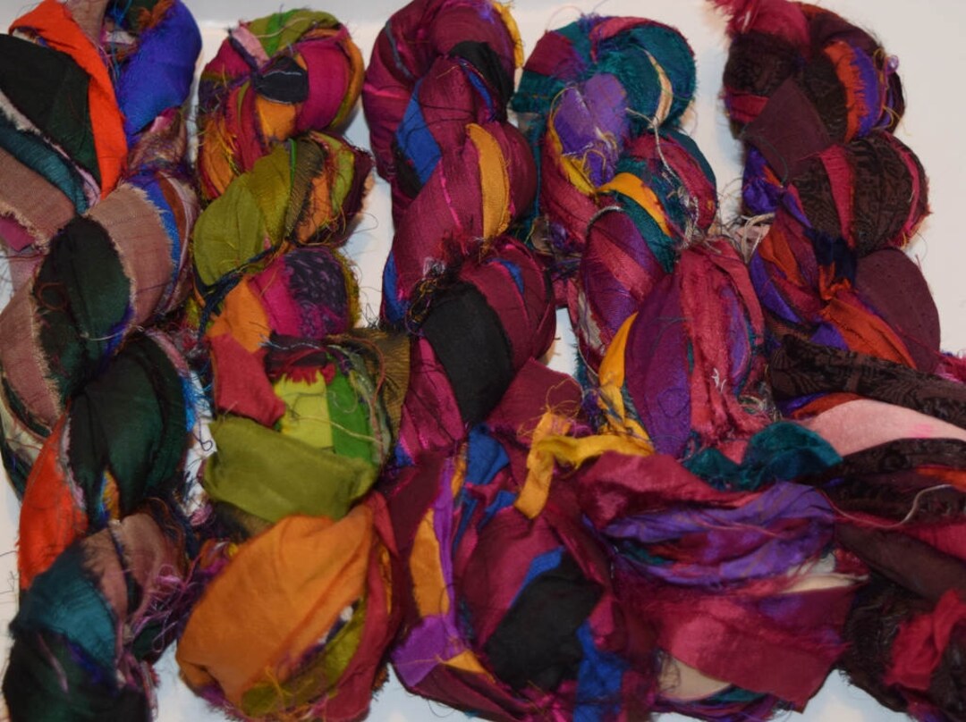 Sari Ribbon Thread No Tariff! 100g Sari Recycled Silk Ribbon Yarn: Multi-color Fiber Art ...