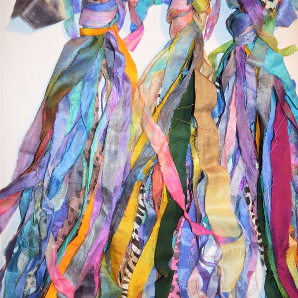 30 yards/30,20 strips multi Recycled Sari Silk Ribbon Yarn scrap, leftover stripes